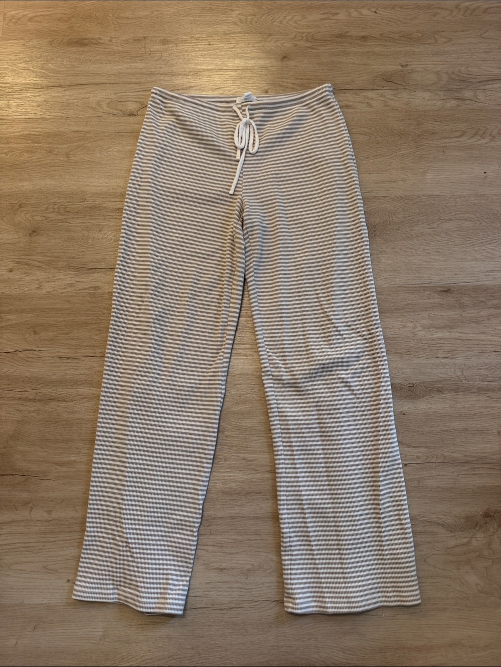 Garage White and Light Gray Striped Wide-Leg Lounge Pants